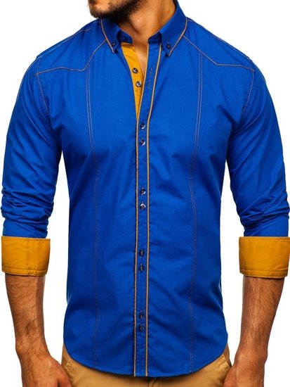 La chemise élégante avec les manches longues pour homme bleue moyenne Bolf 4777
