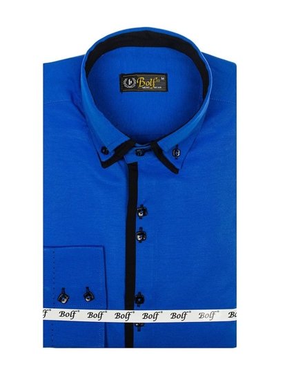 La chemise élégante avec les manches longues pour homme bleue moyenne-noire Bolf 1721