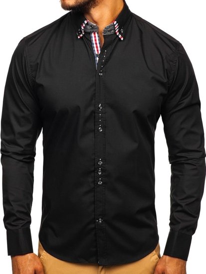 La chemise élégante avec les manches longues pour homme noir Bolf 0926