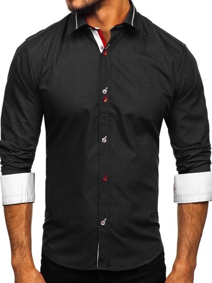 La chemise élégante avec les manches longues pour homme noir Bolf 5826