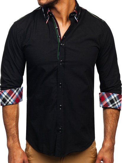 La chemise élégante avec les manches longues pour homme noire Bolf 2705
