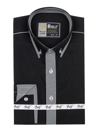 La chemise élégante avec les manches longues pour homme noire Bolf 5800