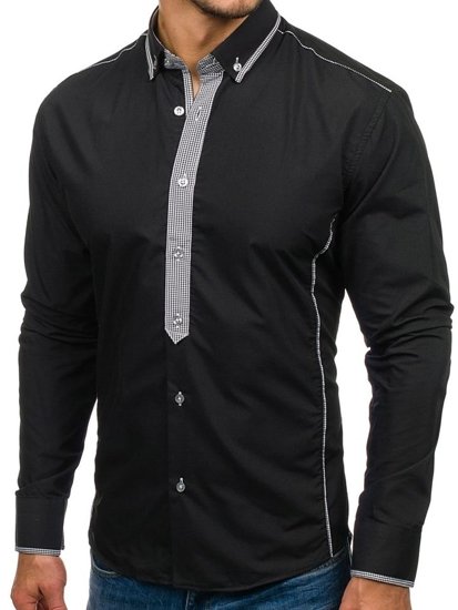 La chemise élégante avec les manches longues pour homme noire Bolf 5800