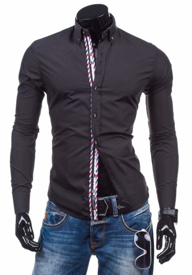 La chemise élégante avec les manches longues pour homme noire Bolf 5820