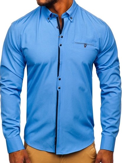 La chemise élégante bleue claire pour homme avec les manches longues Bolf 7720
