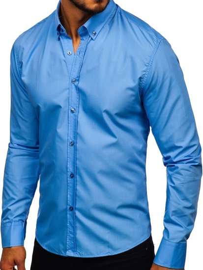 Le chemise élégante avec les manches longues pour homme bleue claire Bolf 5821