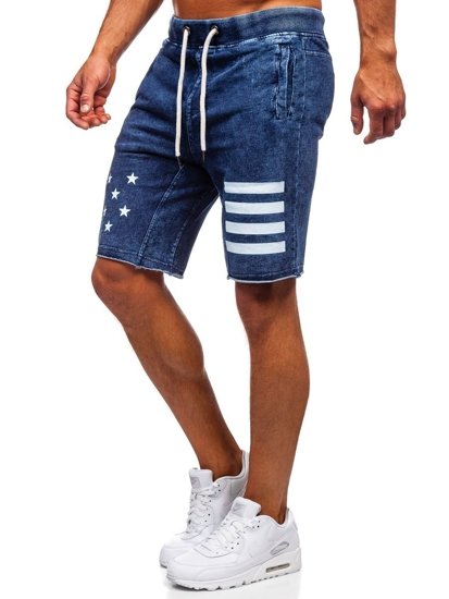 Le pantalon court en jean pour homme bleu foncé Bolf EX02