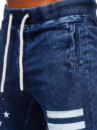 Le pantalon court en jean pour homme bleu foncé Bolf EX02