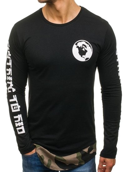 Le sweat-shirt imprimé pour homme noir-vert Bolf 0778