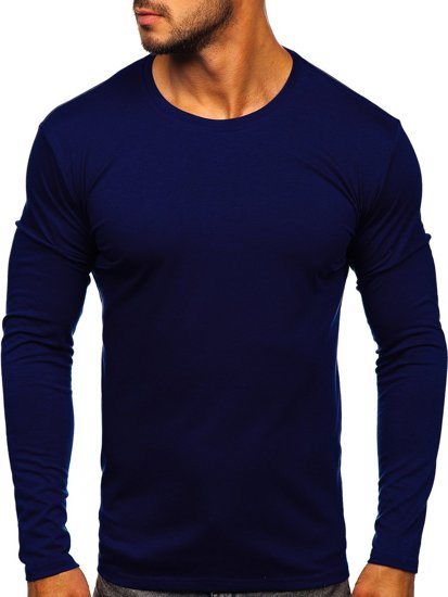 Le t-shirt manches longues sans imprimé pour homme bleu foncé Bolf 2088L