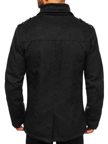 Manteau à boutonnage simple pour homme avec un col haut noir Bolf 8853