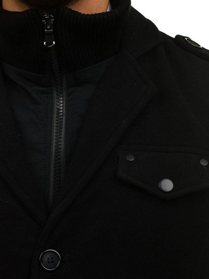 Manteau à boutonnage simple pour homme avec un col haut noir Bolf 8853A