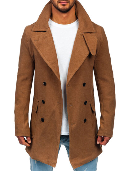 Manteau à double rangée d'hiver pour homme noir avec un col haut Bolf 1048A