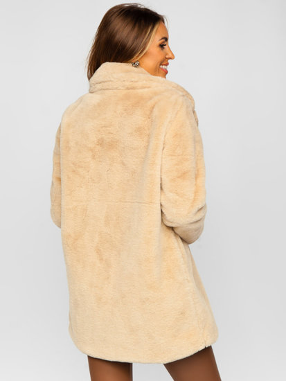 Manteau en imitation peau de mouton pour femme beige Bolf 21131