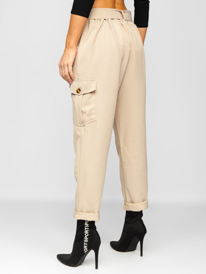 Pantalon cargo avec ceinture pour femme beige Bolf HM007