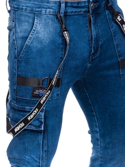 Pantalon cargo en jean pour homme bleu foncé Bolf TF118