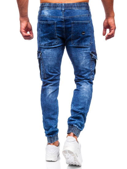 Pantalon cargo en jean pour homme bleu foncé Bolf TF131