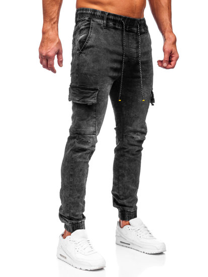 Pantalon cargo en jean pour homme noir Bolf TF128