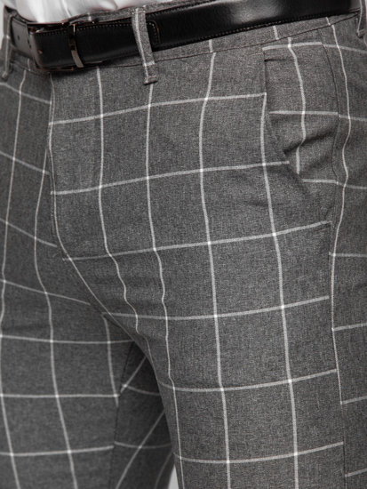 Pantalon chino en tissu à carreaux pour homme gris Bolf 0038