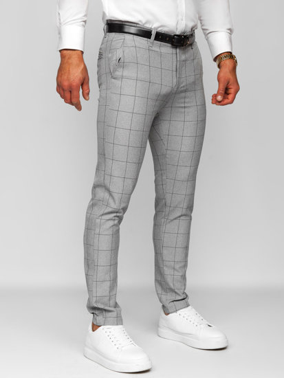 Pantalon chino en tissu à carreaux pour homme gris Bolf 0039