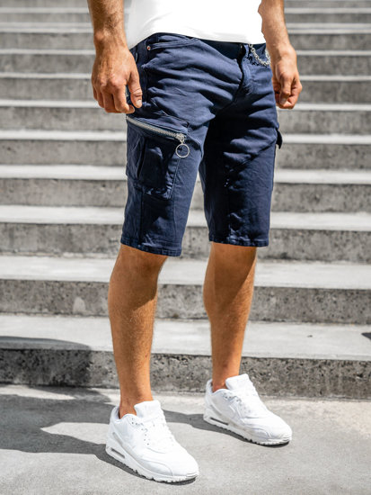 Pantalon court cargo short bleu foncé avec ceinture pour homme Bolf R88204