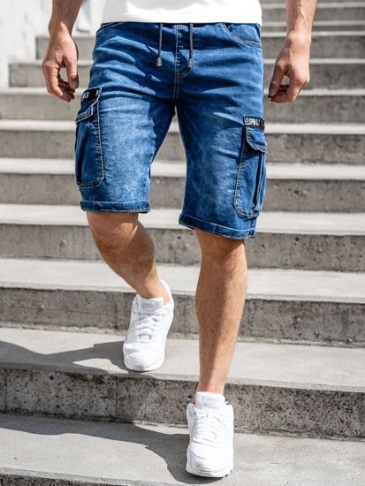 Pantalon court en jean bleu foncé pour homme Bolf K15006