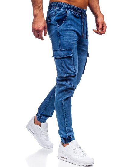 Pantalon en jean jogger cargo bleu foncé pour homme Bolf HY893