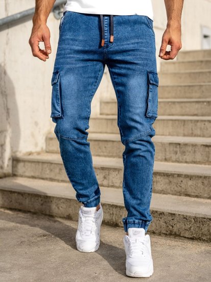 Pantalon en jean jogger cargo bleu foncé pour homme Bolf HY893