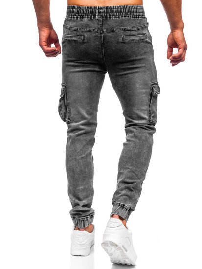 Pantalon en jean jogger cargo noir pour homme Bolf HY885