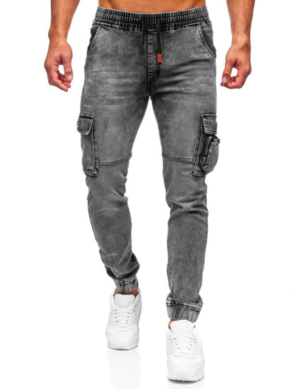 Pantalon en jean jogger cargo noir pour homme Bolf HY885