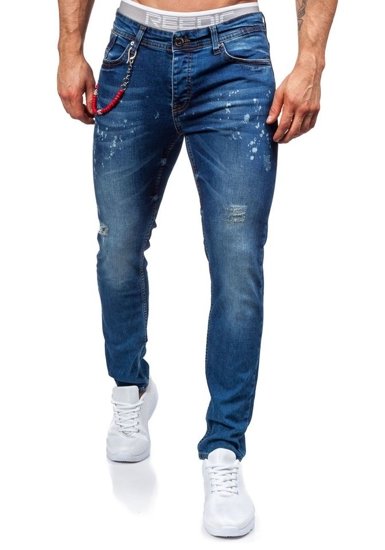 Pantalon en jean pour homme slim fit bleu foncé Bolf 303