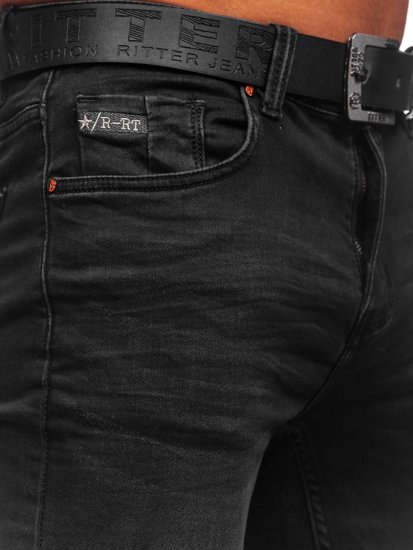 Pantalon en jean regular fit avec ceinture pour homme noir Bolf 30054S0