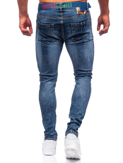 Pantalon en jean skinny fit avec ceinture pour homme bleu foncé Bolf RW85144W1