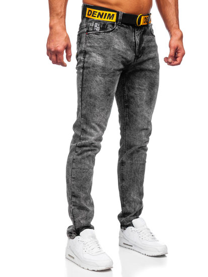 Pantalon en jean skinny fit avec ceinture pour homme noir Bolf R61104S1