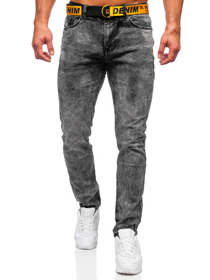 Pantalon en jean skinny fit avec ceinture pour homme noir Bolf R61104S1