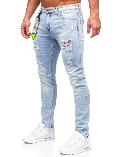 Pantalon en jean slim fit avec ceinture pour homme bleu clair Bolf KX933