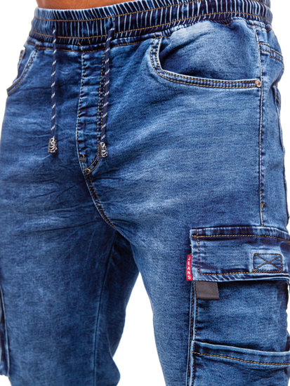 Pantalon jogger cargo en jean pour homme bleu foncé Bolf K10004-1