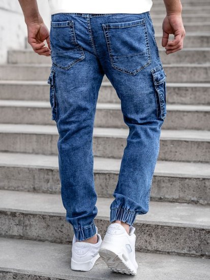 Pantalon jogger cargo en jean pour homme bleu foncé Bolf K10005-1