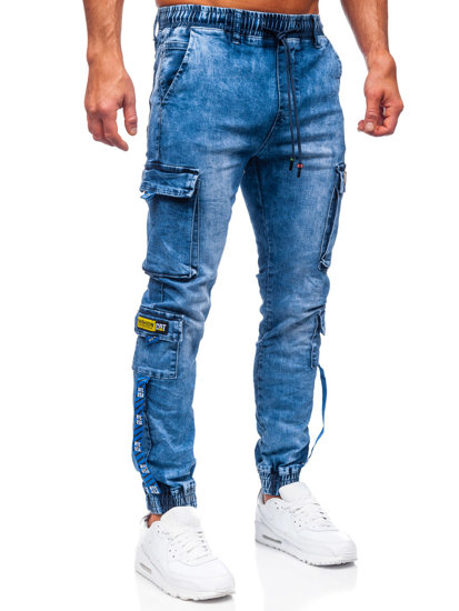 Pantalon jogger cargo en jean pour homme bleu foncé Bolf TF111