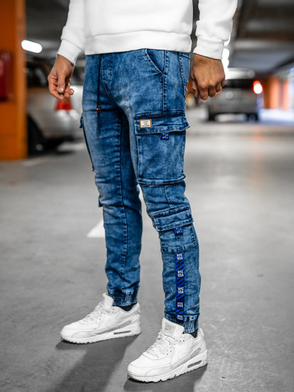 Pantalon jogger cargo en jean pour homme bleu foncé Bolf TF111