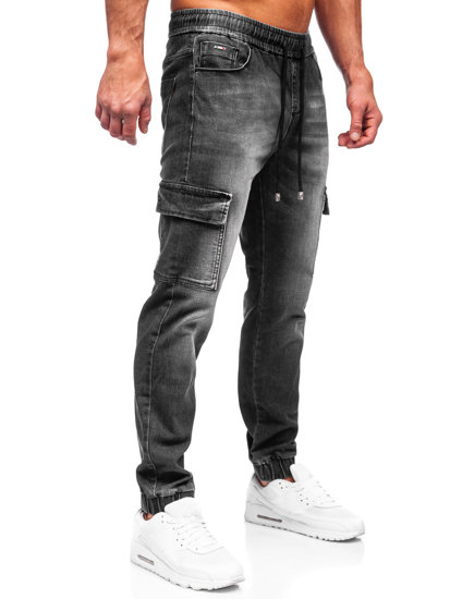 Pantalon jogger cargo en jean pour homme noir Bolf MP0131N