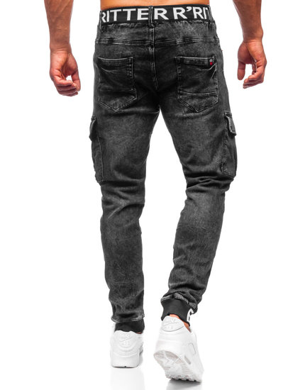 Pantalon jogger cargo en jean pour homme noir Bolf R31012S0
