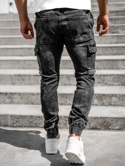 Pantalon jogger cargo en jean pour homme noir Bolf T371