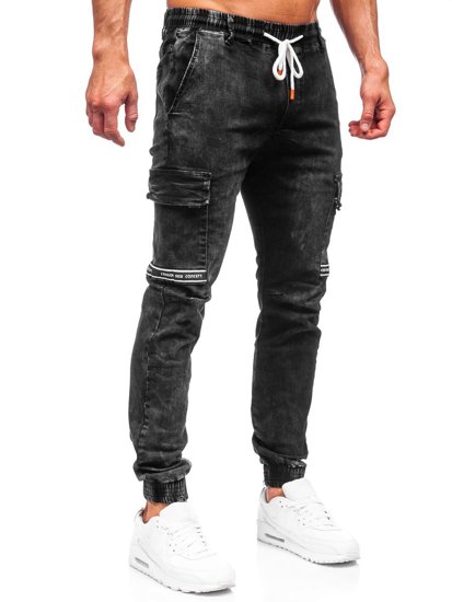 Pantalon jogger cargo en jean pour homme noir Bolf T371