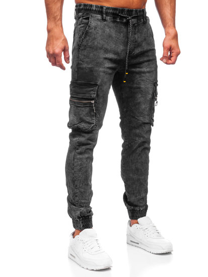 Pantalon jogger cargo en jean pour homme noir Bolf TF109
