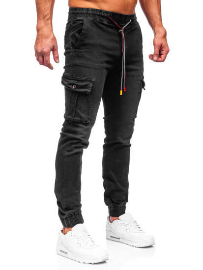 Pantalon jogger cargo en jean pour homme noir Bolf TF168