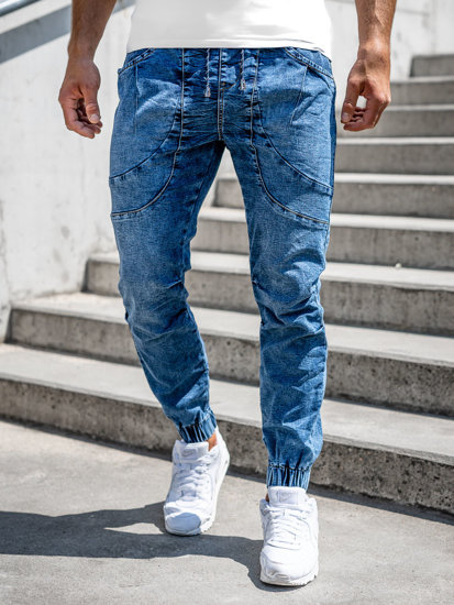 Pantalon jogger en jean pour homme bleu foncé Bolf K10001-1