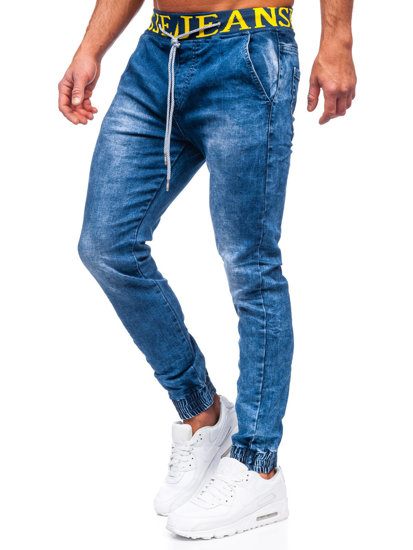 Pantalon jogger en jean pour homme bleu foncé Bolf TF113