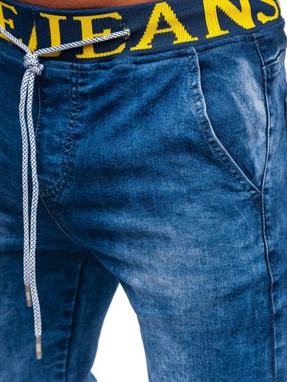 Pantalon jogger en jean pour homme bleu foncé Bolf TF113