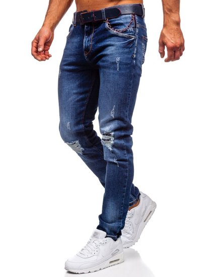 Pantalon pour homme slim fit en jean bleu foncé avec ceinture Bolf R85018W0